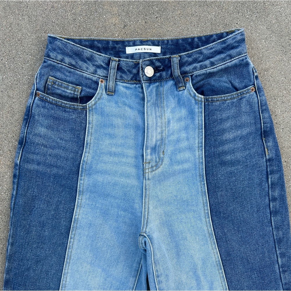 Pacsun 90's Boyfiend Two Tone High Rise 5 Pocket Long Leg Denim Blue Jeans Sz 25 - Picture 5 of 11